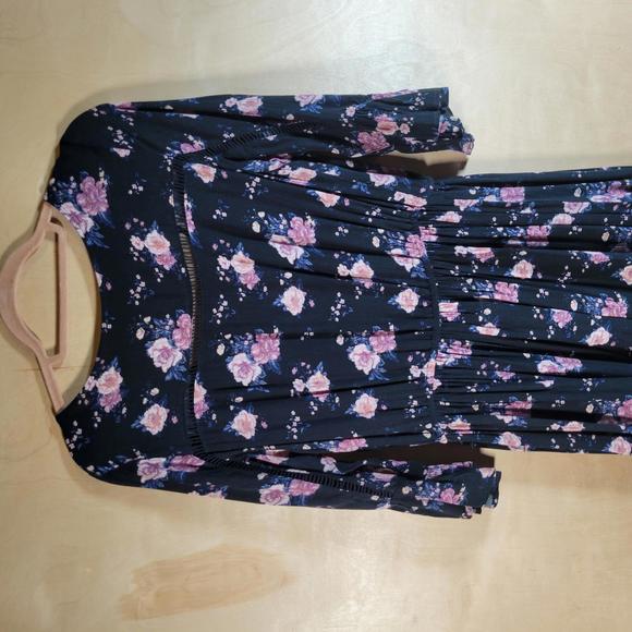 American Eagle Outfitters Black Floral V Neck Boho Maxi Dress Women Size M - Picture 7 of 9